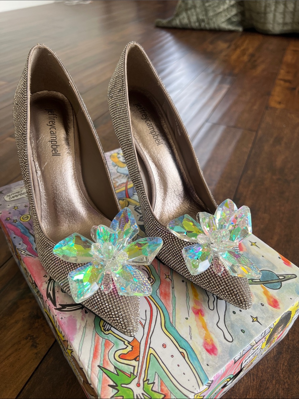 Jeffrey Campbell Women's Iridescent Crystal Flower Pump - like jimmy choo